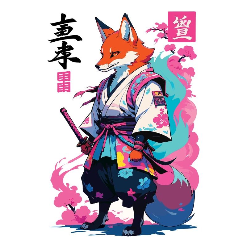 Kitsune Samurai Fox Aesthetic Vaporwave Style