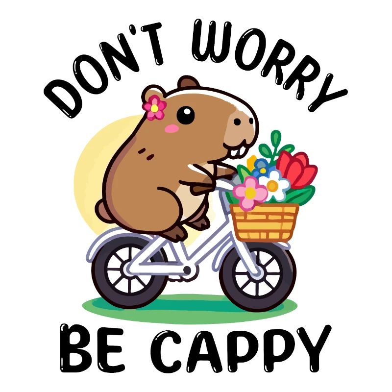 Capybara mignon à vélo avec des fleurs