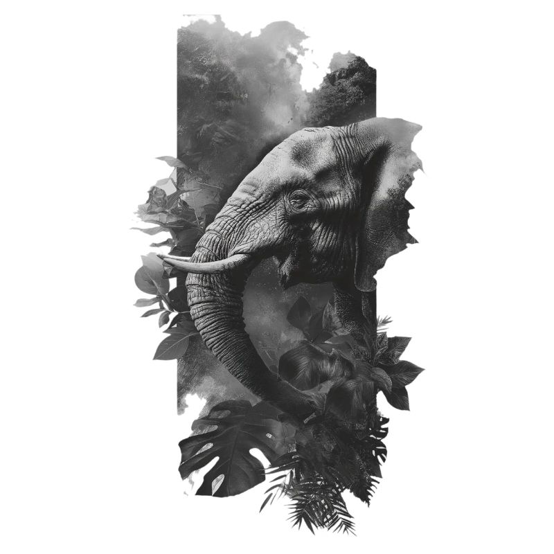 Grey Elephant in jungle collage