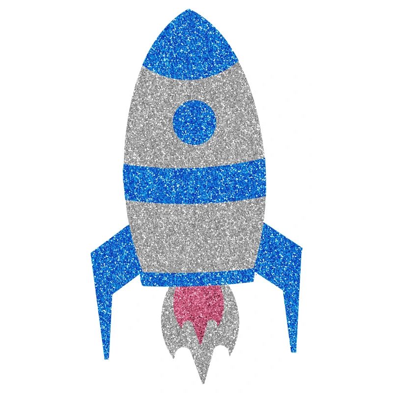 Blue Silver Glitter Space Rocket