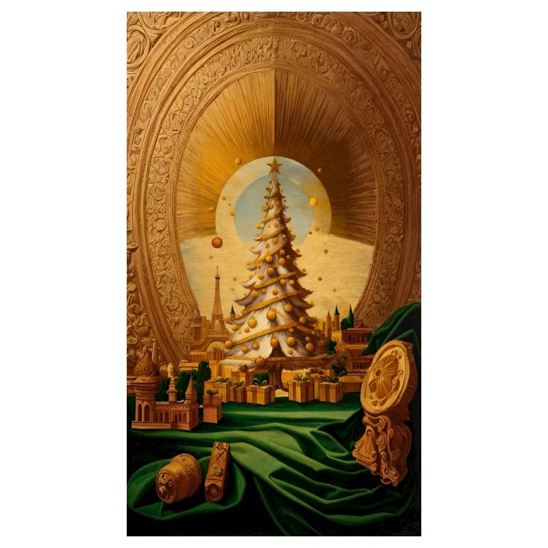 Sapin de Noël doré avec la Tour Eiffel dorée