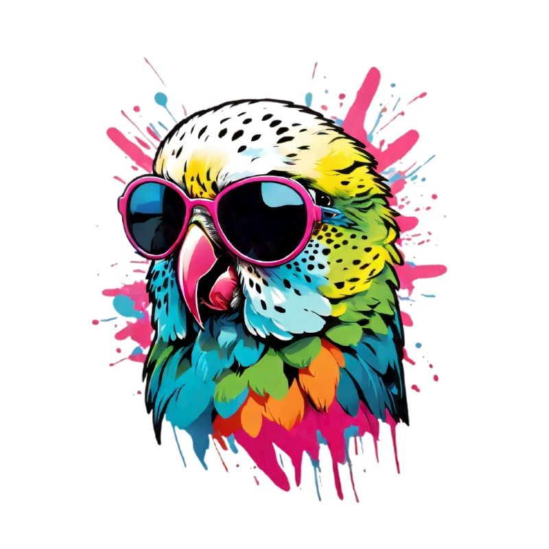 Perruche colorée avec lunettes de soleil éclaboussures