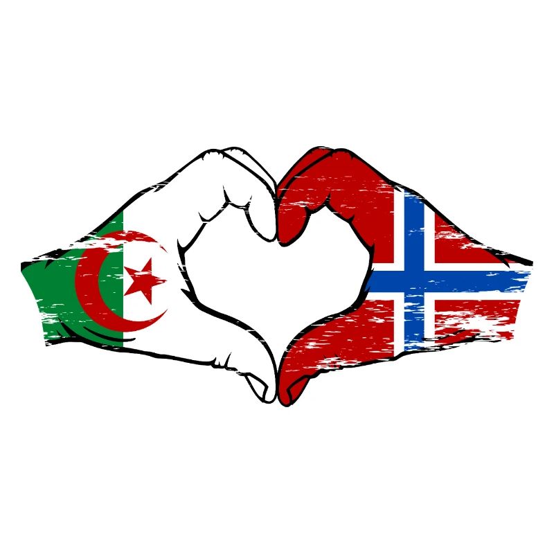 Algérie Norvège Drapeau Mains Coeur Forme Utilisé