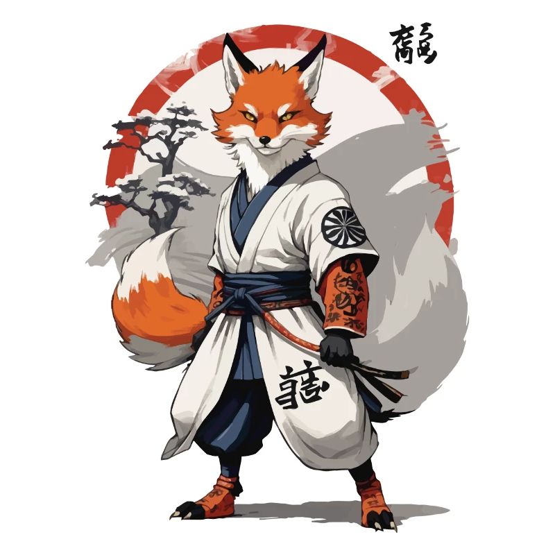 Kitsune Samurai Fox Vintage Ukiyo-e Style