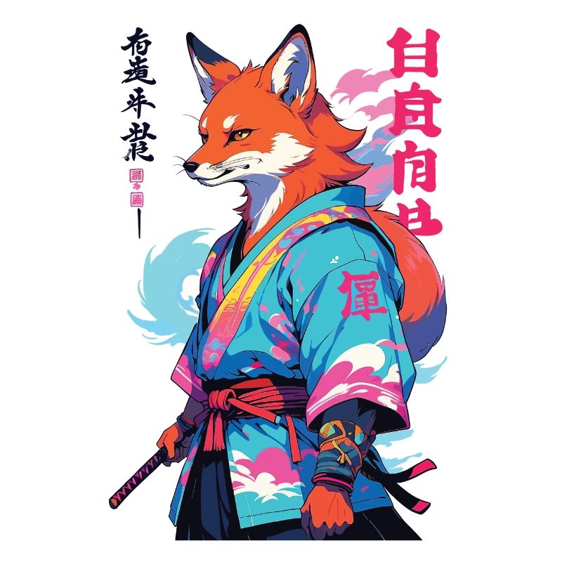 Kitsune Samurai Fox Aesthetic Vaporwave Style