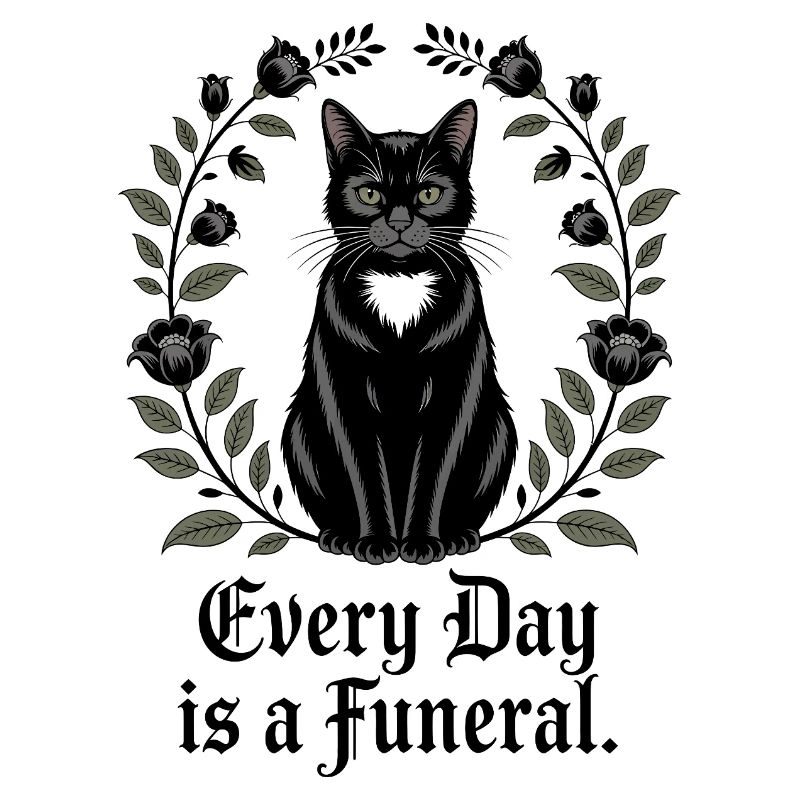Chat noir élégant avec des fleurs