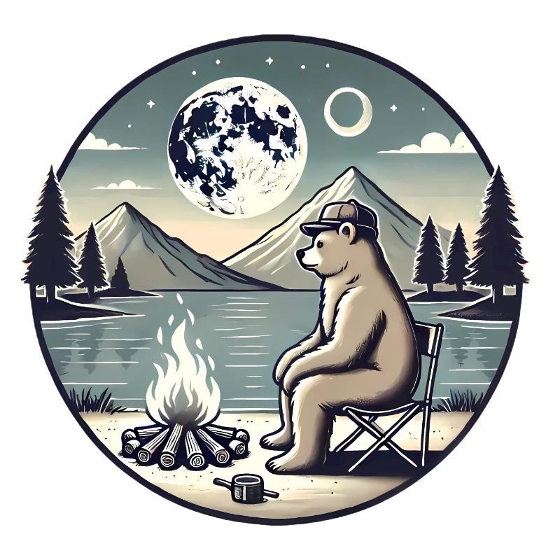 Camping d’ours au bord du lac la nuit