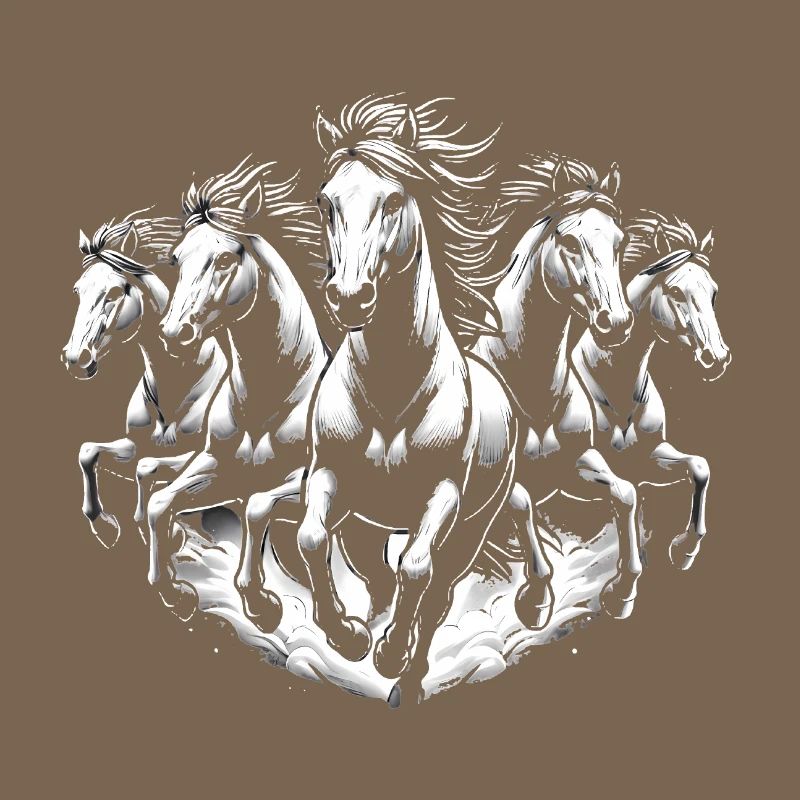 Running Horses Dynamic Black White Design