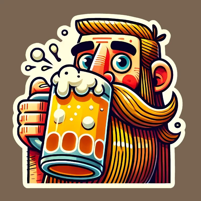 Bearded Man with Beer Mug Cartoon