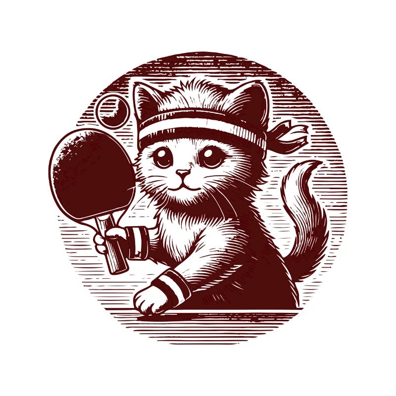 Chat mignon jouant au ping-pong dans un style rétro