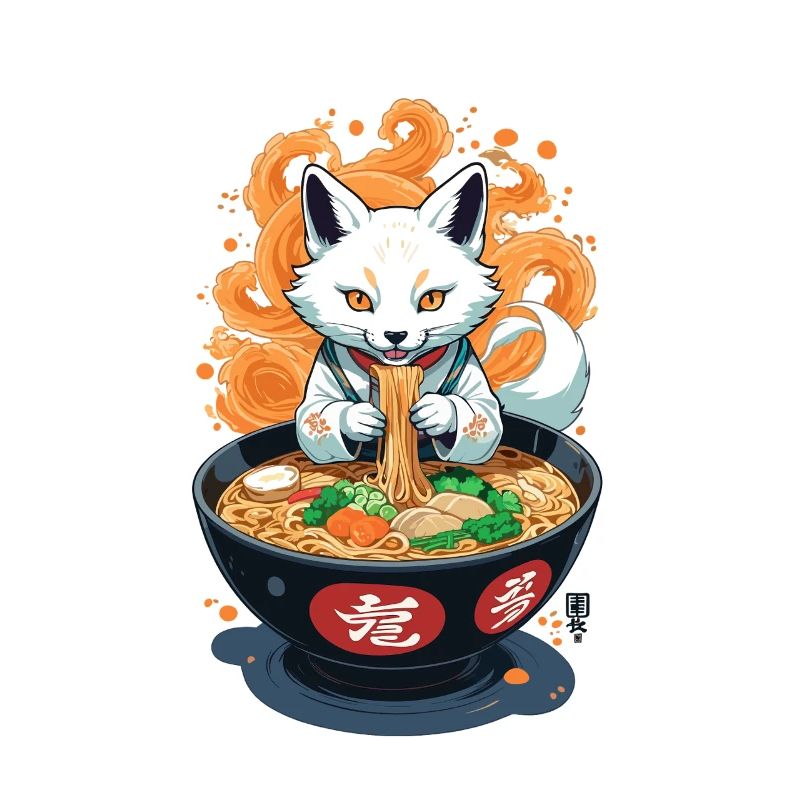 Kitsune Ramen Nouilles Kawaii Rétro Ukiyo-e Fox