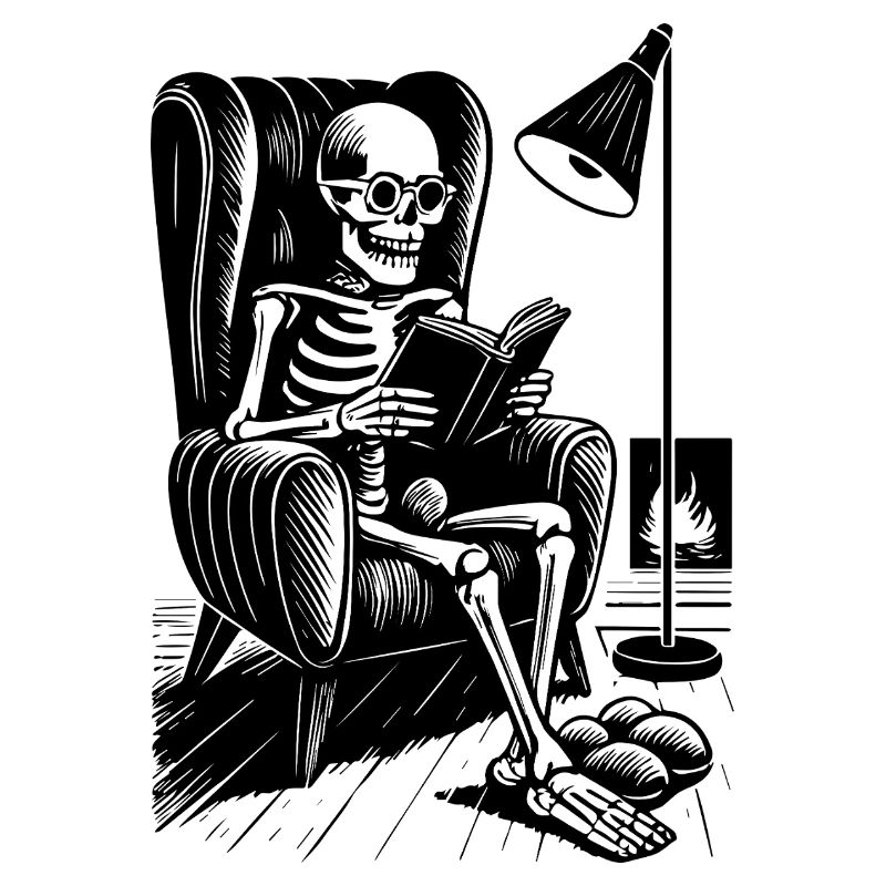 Squelette de lecture dans la chaise de lecture