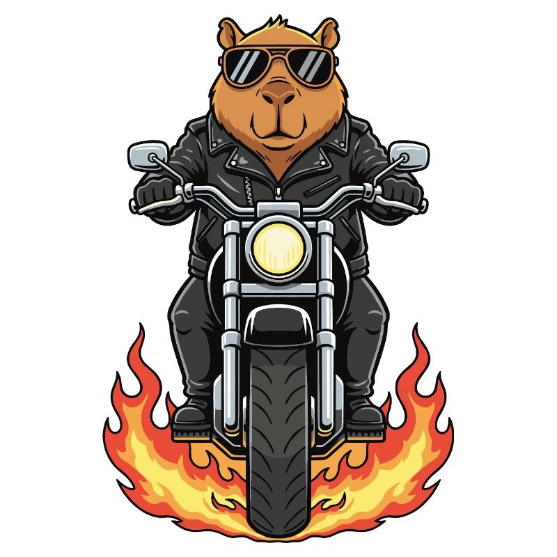 Cool Biker Capybara Motorcycle Flames