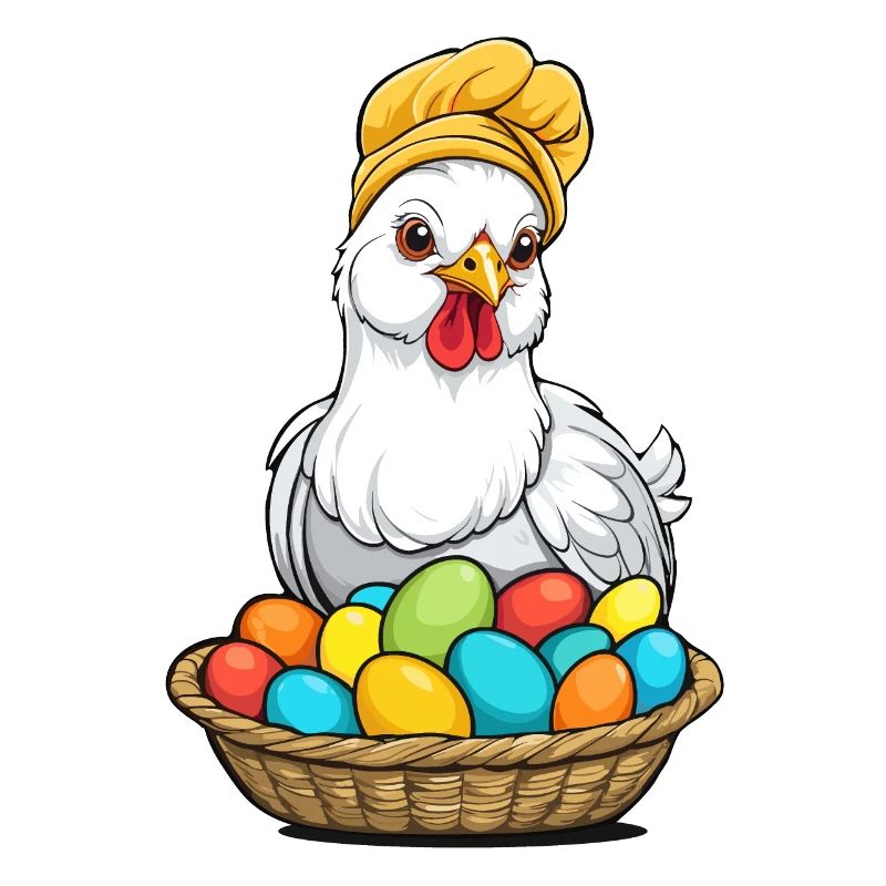 Easter Chicken Colorful Cute Funny Easter Eggs Nest