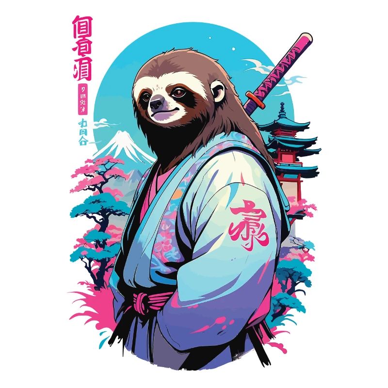Samurai Sloth Aesthetic Vaporwave Style