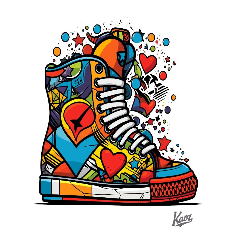 Funky Graffiti : Baskets colorées avec des cœurs