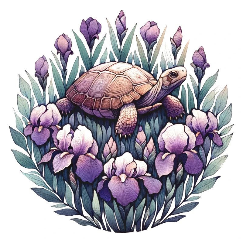 Box Turtle with Irises
