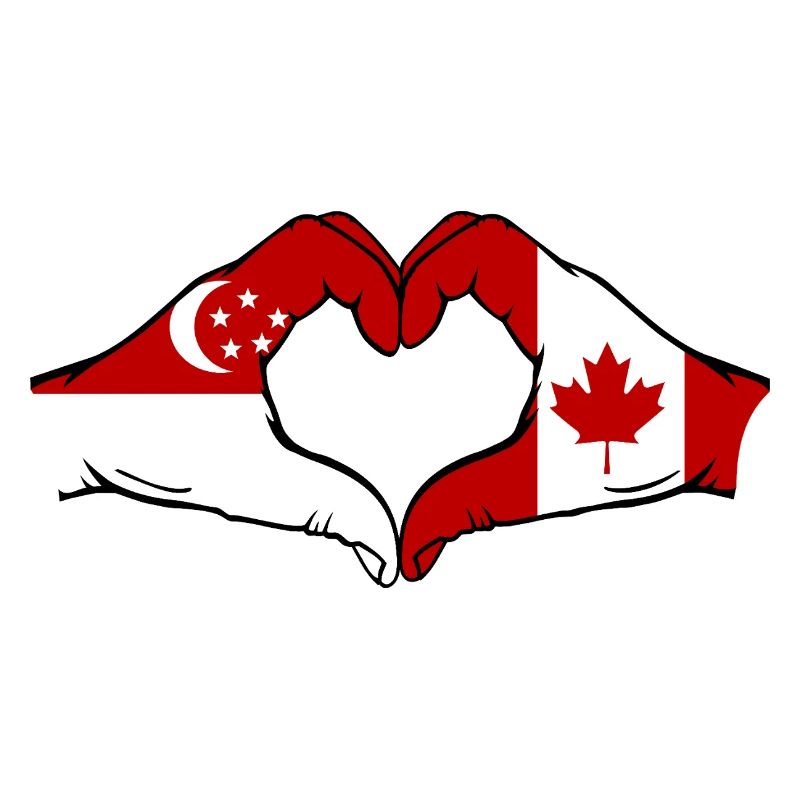 Singapour Canada drapeau mains forme coeur utilisé