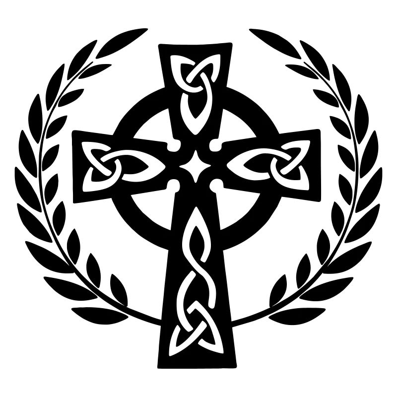 Celtic cross in laurel wreath