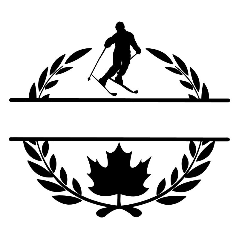 Feuille d’érable du Canada avec skieur, couronne de laurier de ski