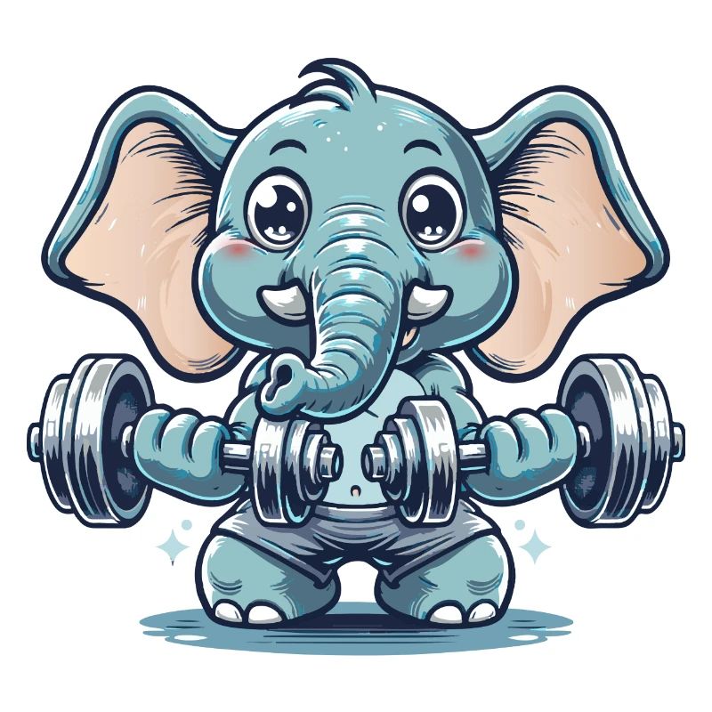 Cute cartoon elephant doing strength training