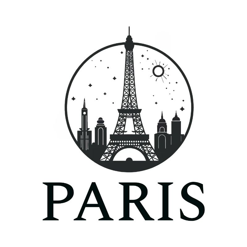Paris Eiffel Tower silhouette in a circle