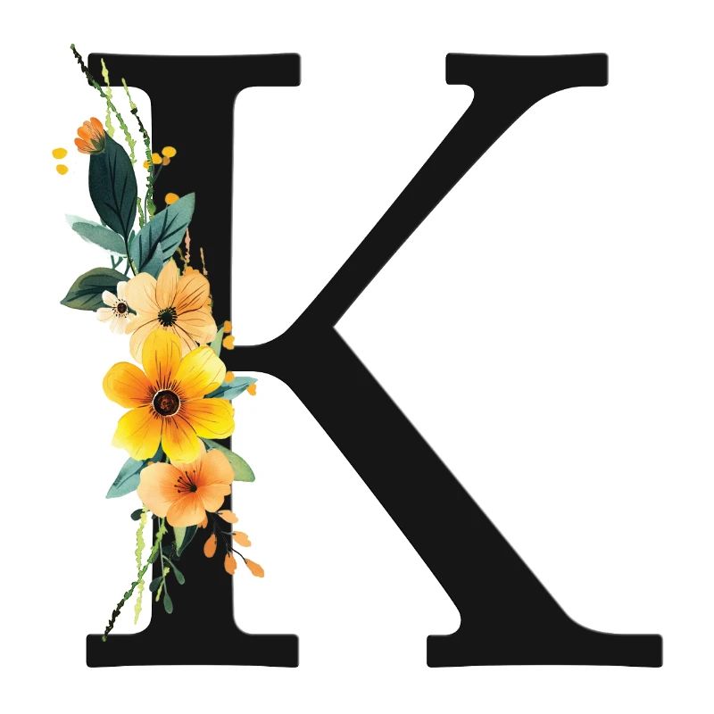 K Monogram, Floral, Personalizable