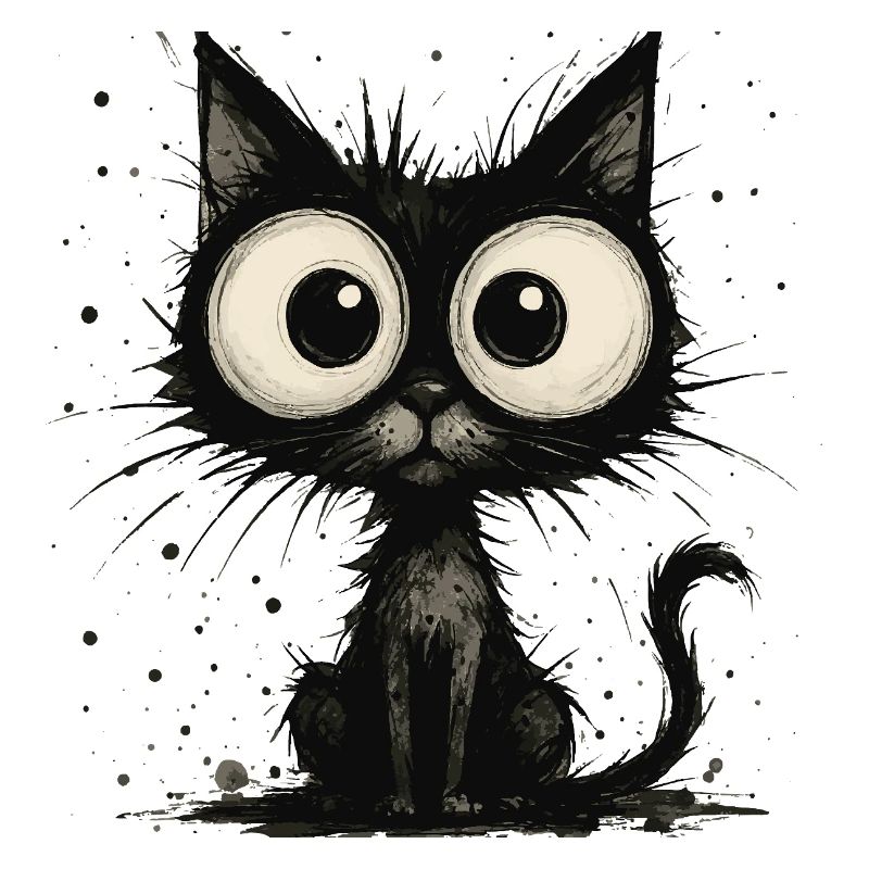 Funny black cat with big eyes – splash