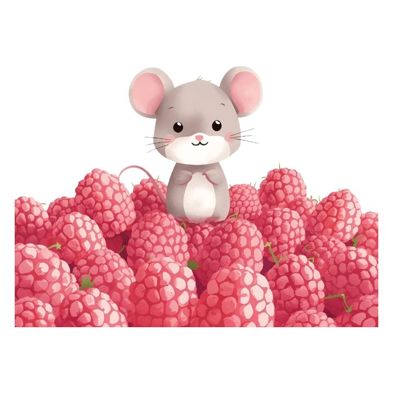 Cute mouse in raspberry field children's design