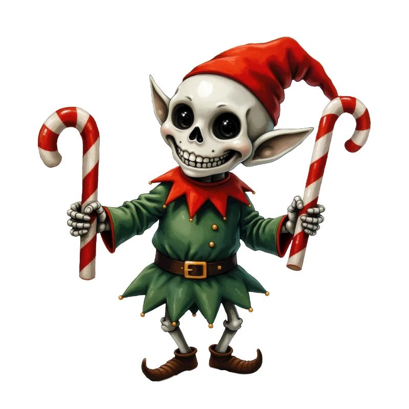Elfe squelette de Noël avec des bâtons de marche