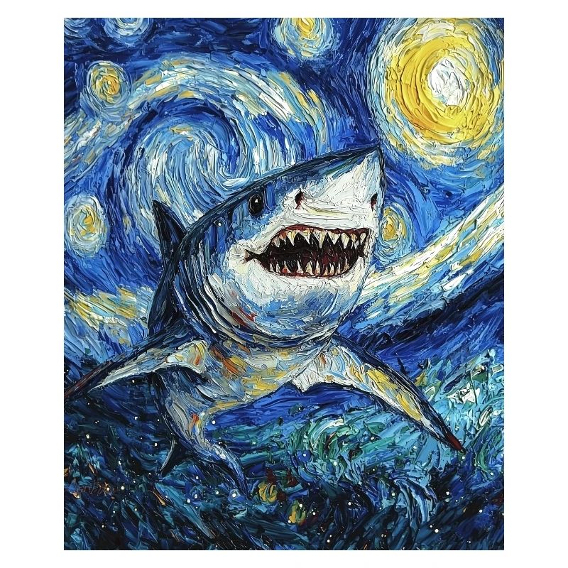 Shark Fish Van Gogh Style Starry Night