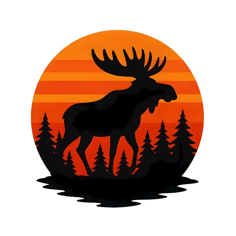 Sunset moose in forest silhouette