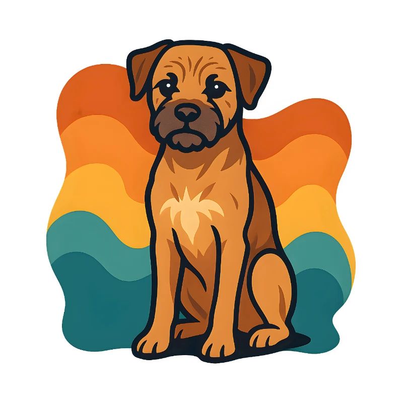 Colorful Border Terrier Dog with Wave Pattern