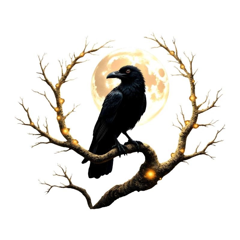 Night Crow Under Full Moon
