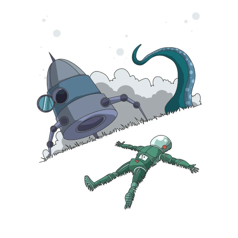 Astronaut Rest Ship Crash Tentacle Funny SciFi Art