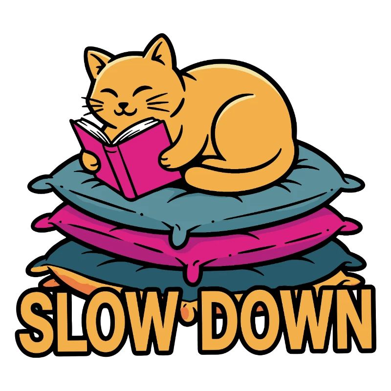 Kitten Reading on Pillow – Slow Down