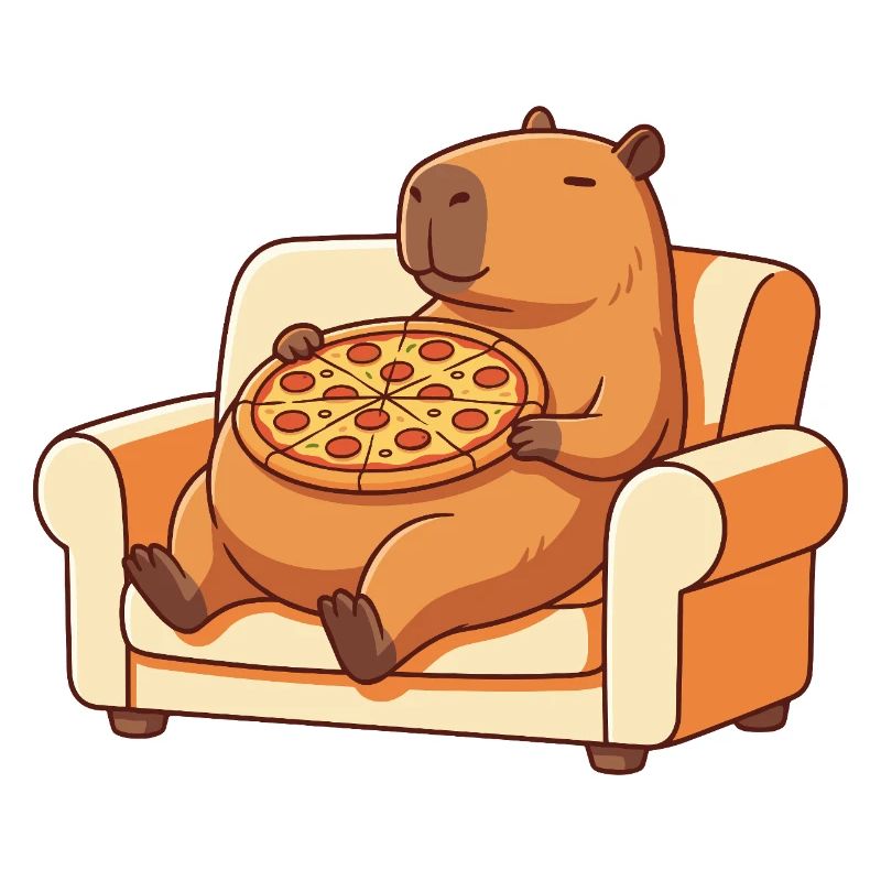 Pizza Capybara sur le canapé