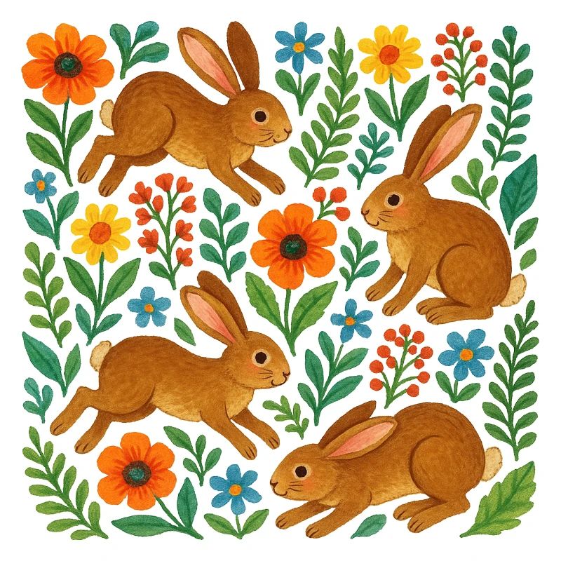 Spring Meadow Rabbits in Bloom