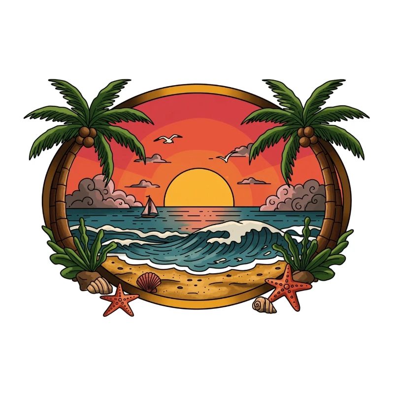Tropical Sunset Wave Circle