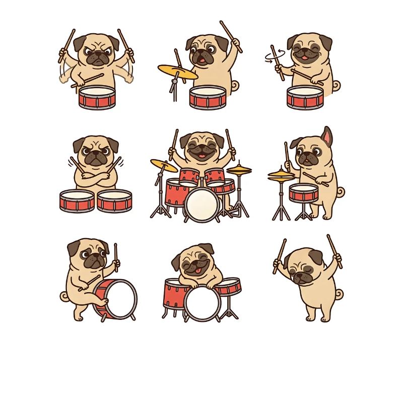 Pug Drummer Cartoon for Drummers