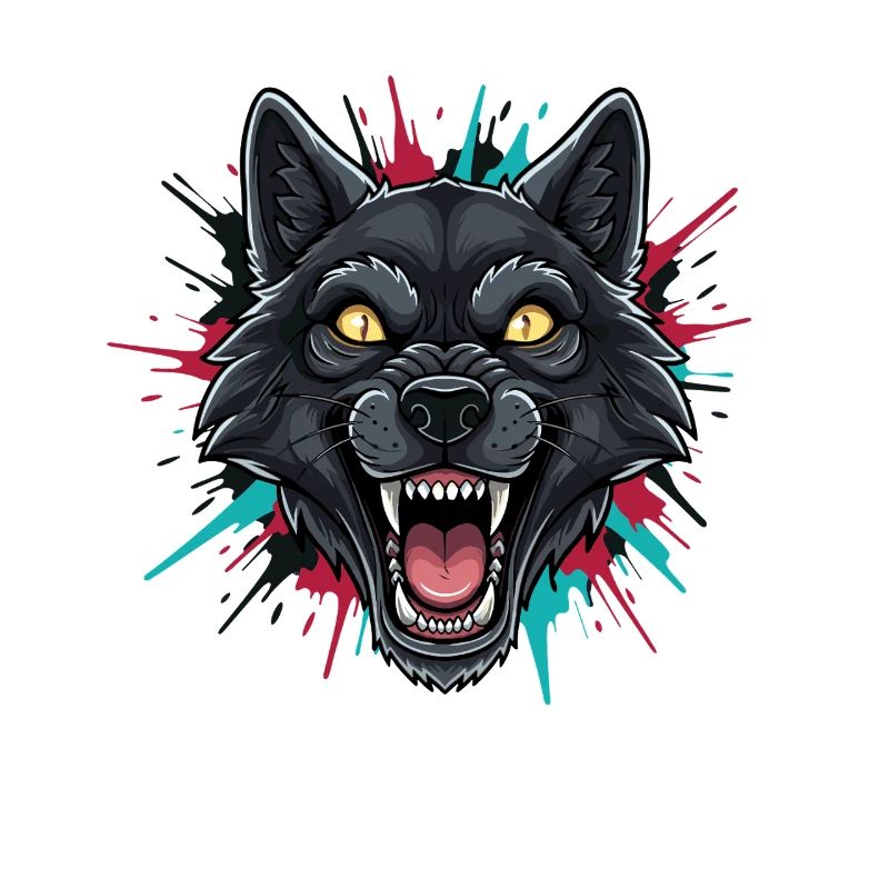 Neon Wolfhead Paint Splash