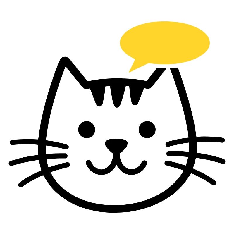 Tête de chat avec bulle de dialogue jaune