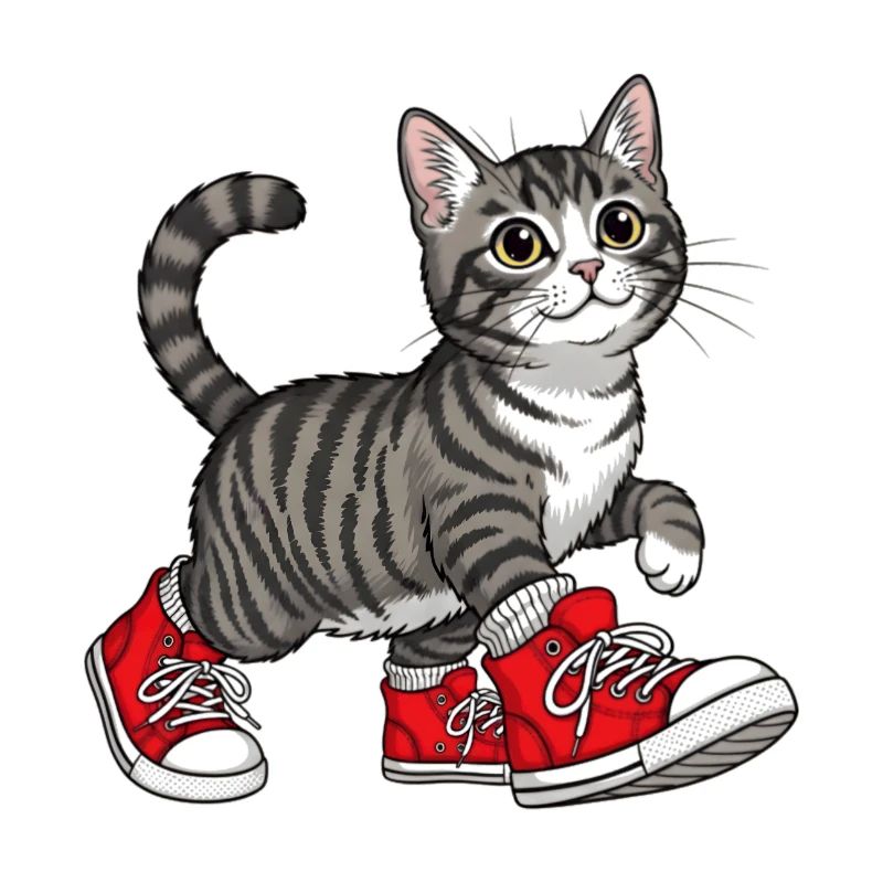 Chat mignon avec des baskets rouges - Design uniq