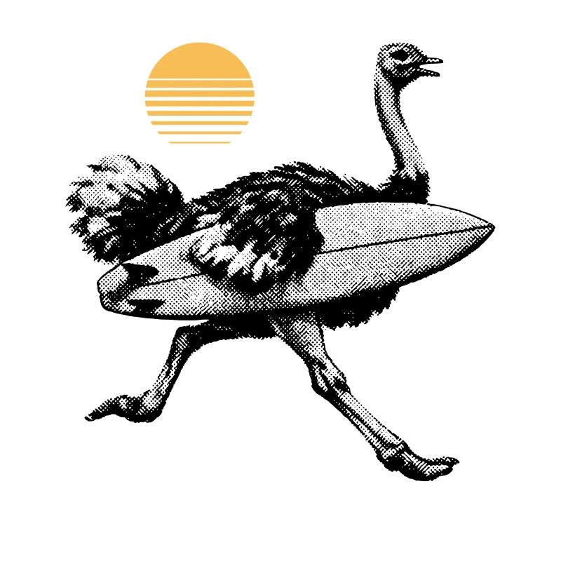 Autruche avec planche de surf