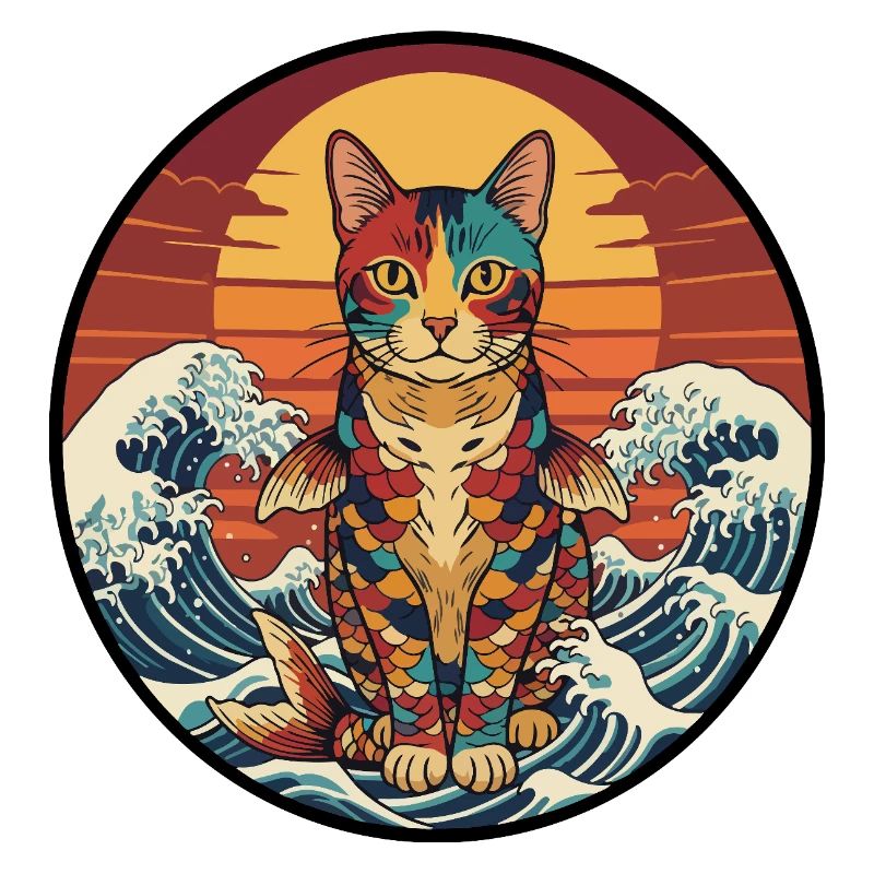 Vagues de coucher de poisson koi