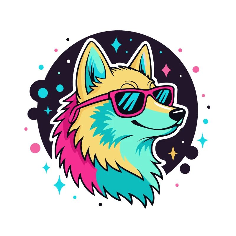 Neon Wolf with Cool Glasses