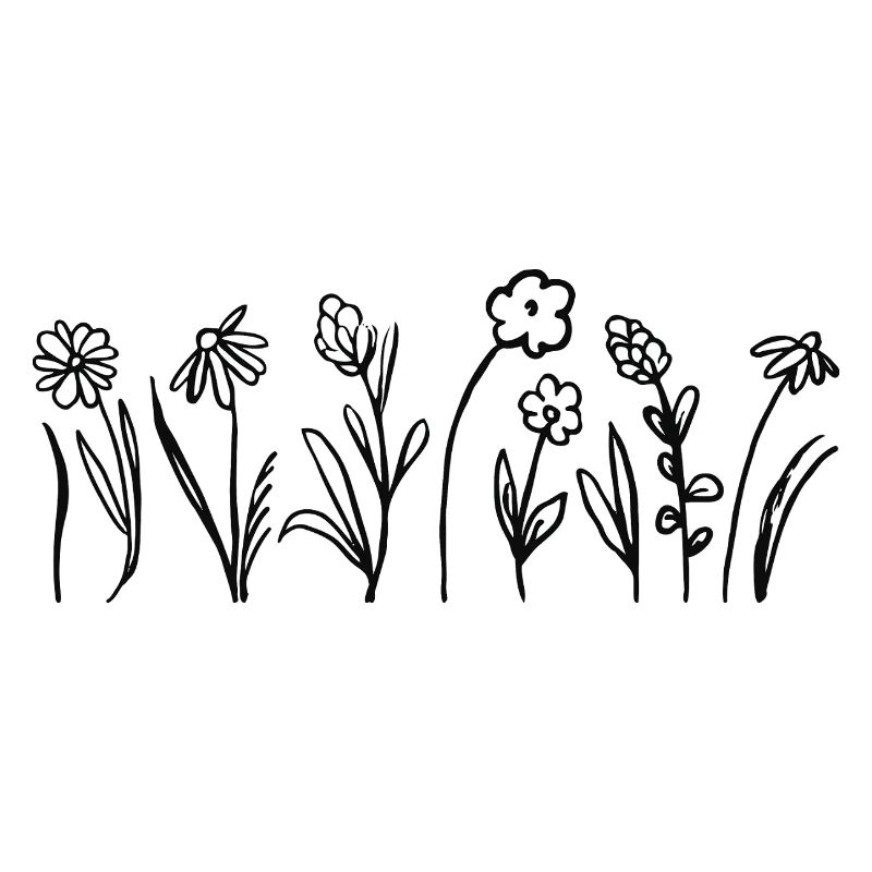 Fleurs dessinées à la main avec feuilles