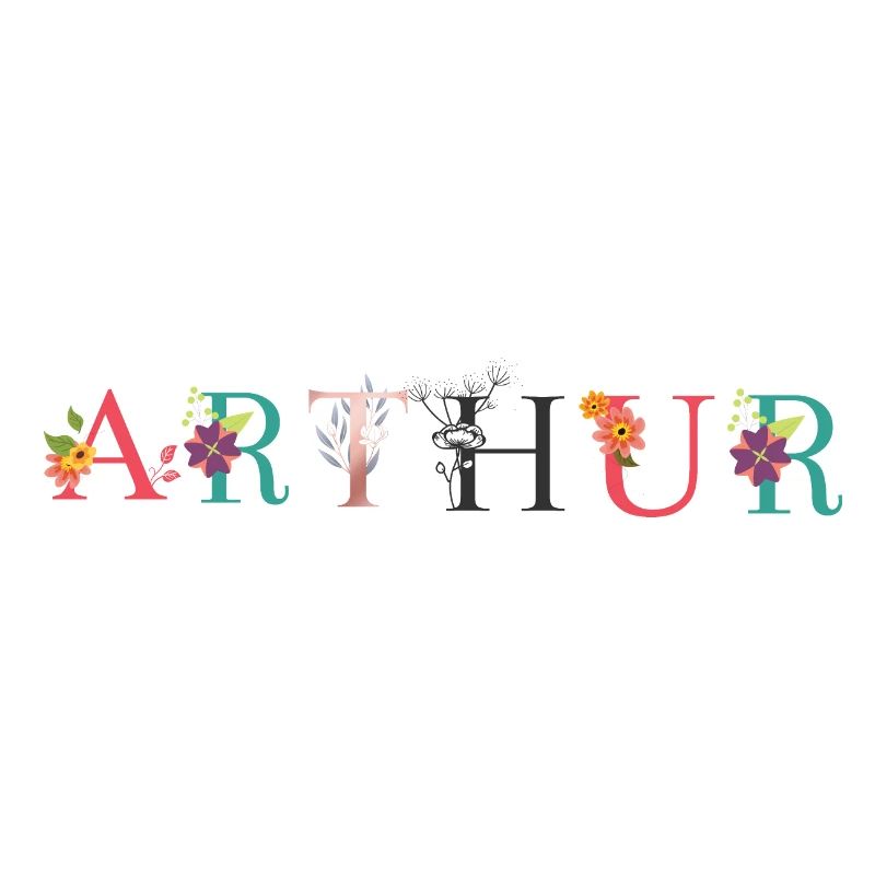 Art du nom ARTHUR avec fleurs brodées