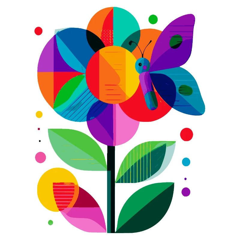 Fleur colorée et stylisée avec papillon