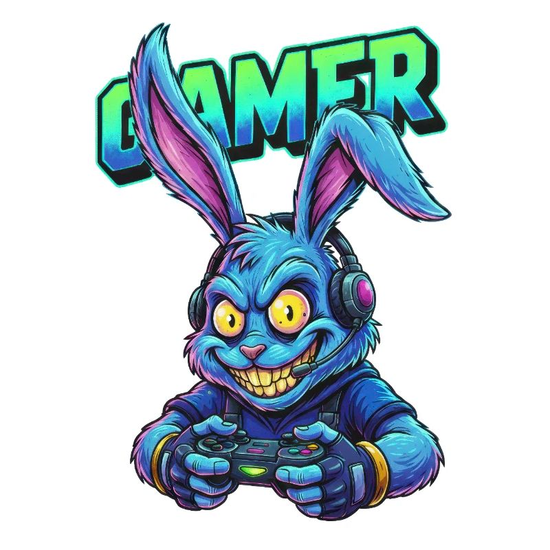 Neon Gaming Bunny dans Controller Gamer Bunny